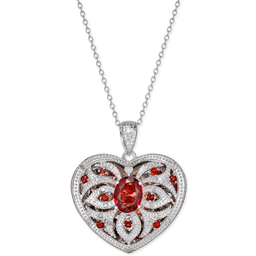 Amethyst (2 ct. t.w.) & Diamond (1/10 ct. t.w.) Heart Locket Pendant Necklace in Sterling Silver (Also available in Garnet)