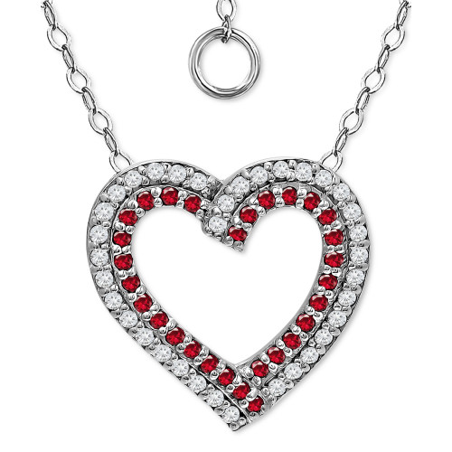 Lab-Created Ruby & Cubic Zirconia Heart Pendant Necklace in Sterling Silver, 16" + 2" extender, Created for Macy's