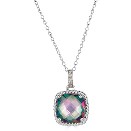 Mystic Topaz (3-1/2 ct. t.w.) & Diamond Accent Cushion 18" Pendant Necklace in Sterling Silver