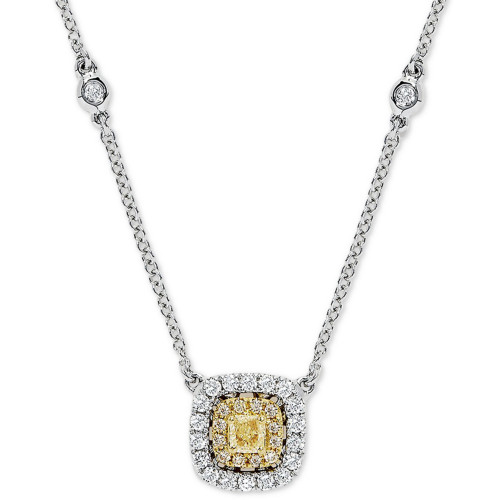 EFFY® Yellow & White Diamond Halo 18" Pendant Necklace (5/8 ct. t.w.) in 18k Gold & 18k White Gold