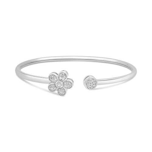 Diamond Flower & Circle Flex Bangle Bracelet (1/6 ct. t.w.) in Sterling Silver