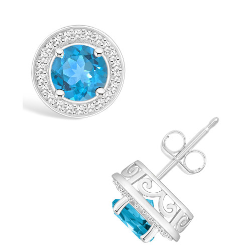 Blue Topaz (2-1/3 ct. t.w.) and Diamond (1/5 ct. t.w.) Halo Studs in Sterling Silver