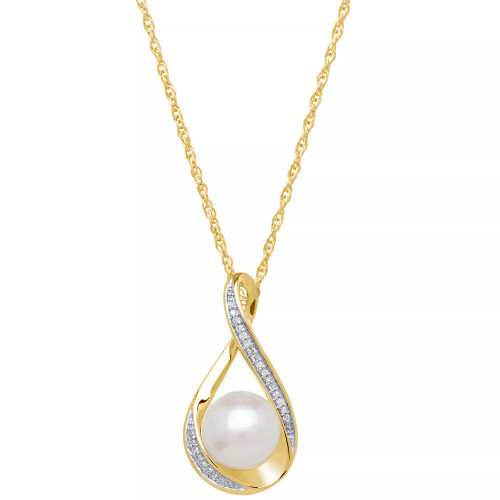 Cultured Freshwater Pearl (9mm) and Diamond Accent Pendant 18" Necklace in 14k Gold