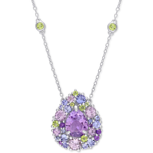 Multi-Gemstone Teardrop Cluster 18" Pendant Necklace (4-5/8 ct. t.w.) in Sterling Silver