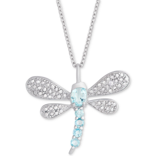 Blue Topaz (3/4 ct. t.w.) & Diamond Accent Dragonfly 18" Pendant Necklace in Sterling Silver