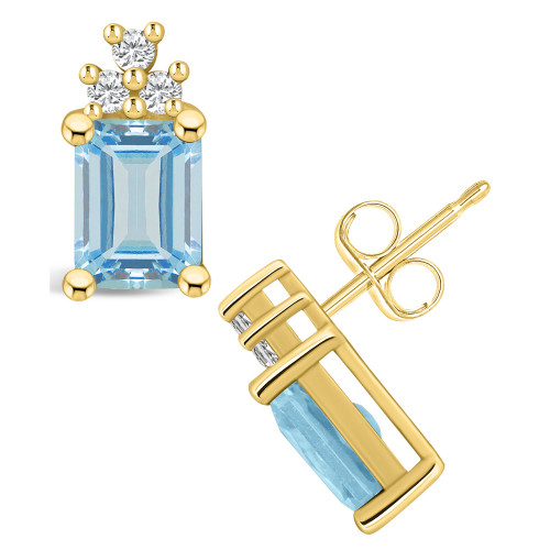 Aquamarine (2-3/4 Ct. T.W.) and Diamond (1/5 Ct. T.W.) Stud Earrings in 14K Yellow Gold