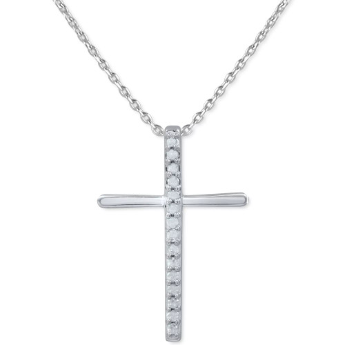Diamond Cross 18" Pendant Necklace (1/10 ct. t.w.) in Sterling Silver or Sterling Silver & 14k Gold-Plate