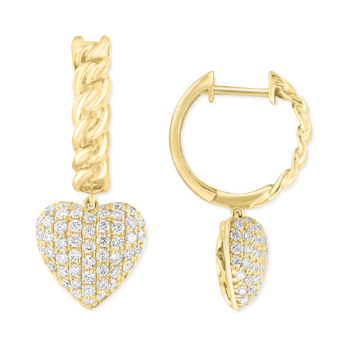 EFFY® Diamond Heart Dangle Hoop Earrings (7/8 ct. t.w.) in 14K Gold