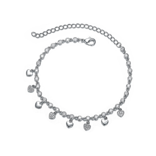RA Rhodium Plated Cubic Zirconia Adjustable Heart Bracelet