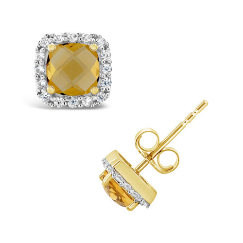 Citrine (1 ct. t.w.) and Created White Sapphire (1/5 ct. t.w.) Halo Stud Earrings in 10k Yellow Gold