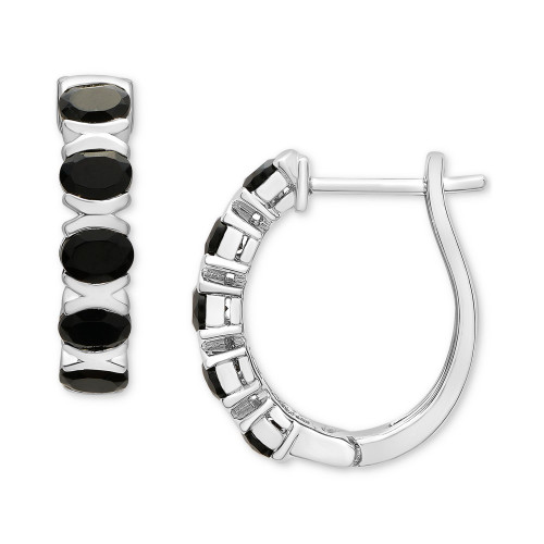 Onyx Small Oval Hoop Earrings in Sterling Silver