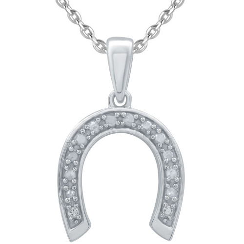 Diamond Horseshoe Pendant Necklace (1/10 ct. t.w.) in Sterling Silver