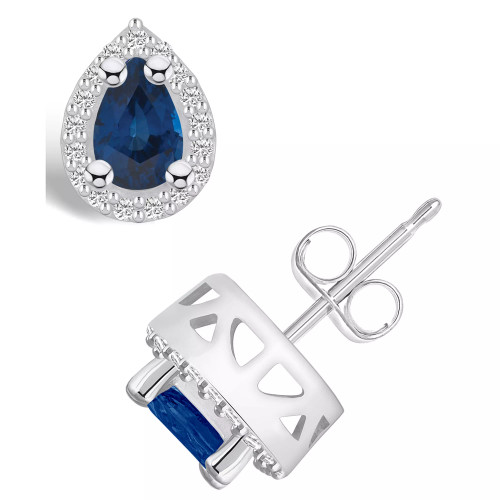 Sapphire (1 Ct. t.w.) and Diamond (1/6 Ct. t.w.) Halo Stud Earrings