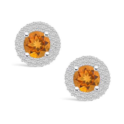 Citrine (1-1/2 ct. t.w.) and Diamond (1/2 ct. t.w.) Halo Stud Earrings in 14K White Gold