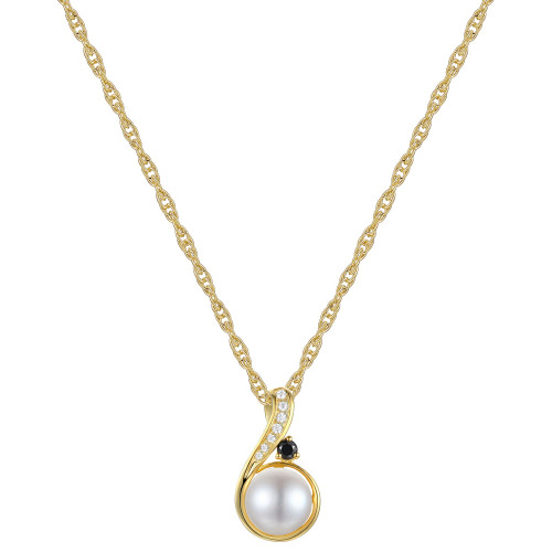 Cultured Freshwater Pearl (8mm), Onyx & Diamond Accent 18" Pendant Necklace in 10k Gold
