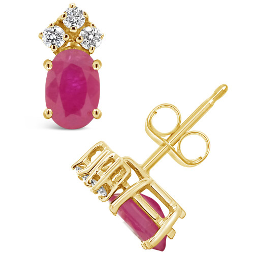 Ruby (1-1/5 ct. t.w.) and Diamond (1/8 ct. t.w.) Stud Earrings in 14k Yellow Gold