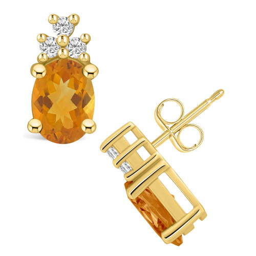 Citrine (2-3/8 ct. t.w.) and Diamond (1/5 ct. t.w.) Stud Earrings in 14K Yellow Gold
