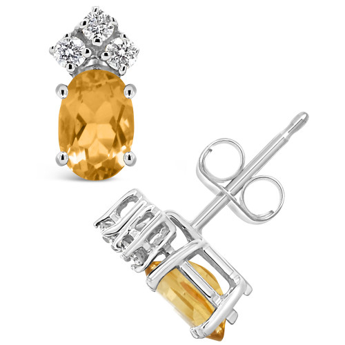Citrine and Diamond Stud Earrings (7/8 ct.t.w and 1/8 ct.t.w) 14K White Gold