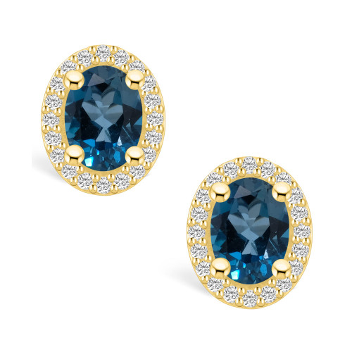 London Topaz (3-1/5 ct. t.w.) and Diamond (3/8 ct. t.w.) Halo Stud Earrings in 14K Yellow Gold