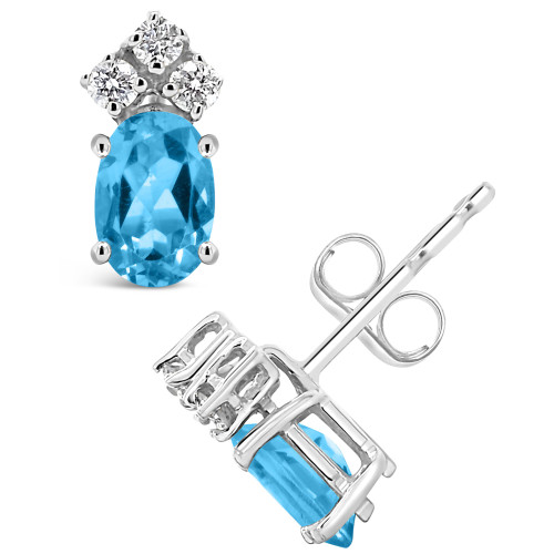 Blue Topaz (1-1/6 ct.t.w) and Diamond (1/8 ct.t.w) Stud Earrings in 14K White Gold