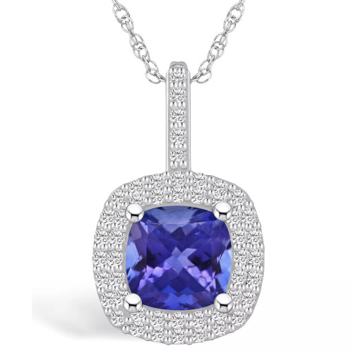 Tanzanite (2-1/3 Ct. t.w.) and Diamond (1/2 Ct. t.w.) Halo Pendant Necklace