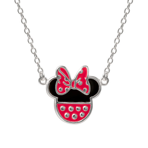 Minnie Mouse Enamel Pendant Necklace in Sterling Silver, 16" + 2" extender