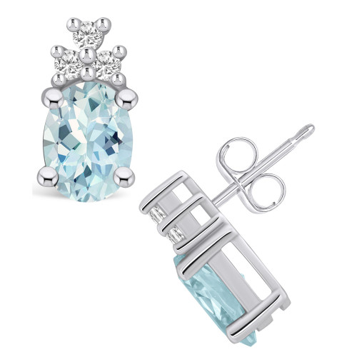 Aquamarine (2-1/3 ct. t.w.) and Diamond (1/5 ct. t.w.) Stud Earrings in 14K White Gold