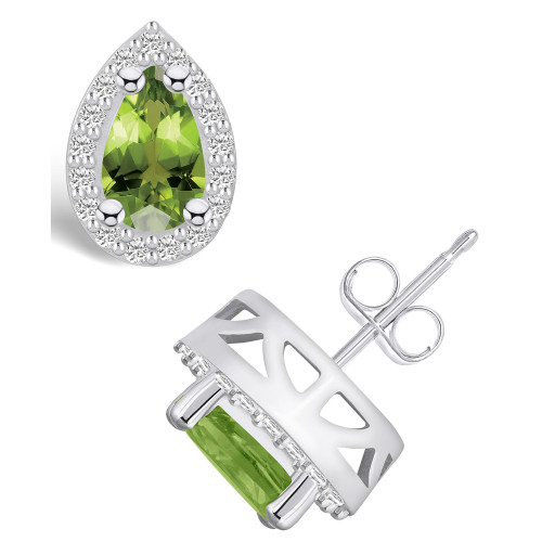 Peridot (1-7/8 ct. t.w.) and Diamond (1/3 ct. t.w.) Halo Stud Earrings in 14K White Gold
