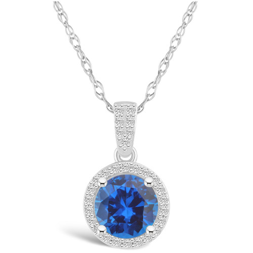 Created Sapphire (1-3/5 ct. t.w.) and Created White Sapphire (1/6 ct. t.w.) Halo Pendant Necklace in 10K White Gold