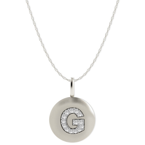 14k White Gold Necklace, Diamond Accent Letter G Disk Pendant