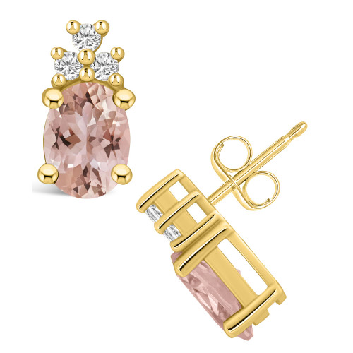 Morganite (2-1/3 ct. t.w.) and Diamond (1/5 ct. t.w.) Stud Earrings in 14K Yellow Gold