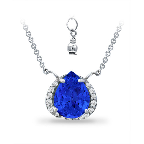 Created Blue Sapphire and Cubic Zirconia Accent Necklace
