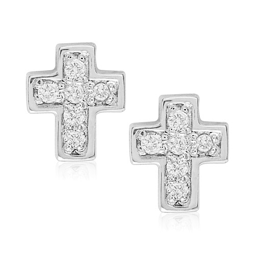Children's Diamond Accent Cross Stud Earrings in Sterling Silver