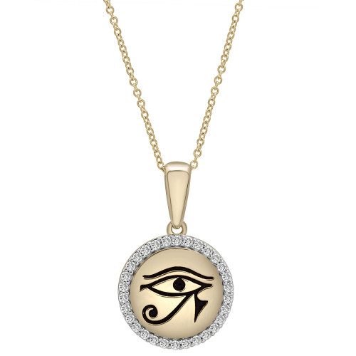 Diamond Eye of Horus Medallion Pendant Necklace (1/4 ct. t.w.) in 14k Gold-Plated Sterling Silver 10k Gold, 16" + 2" extender, Created for Macy's