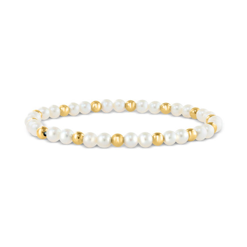 EFFY® Cultured Freshwater Pearl (4 mm) & Polished Bead Stretch Bracelet in Gold-Plated Sterling Silver