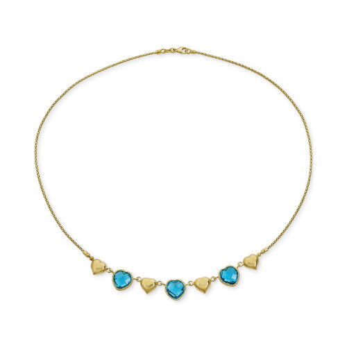 Swiss Blue Topaz Heart Chain 18" Collar Necklace (13-1/2 ct. t.w.) in 14k Gold-Plated Sterling Silver