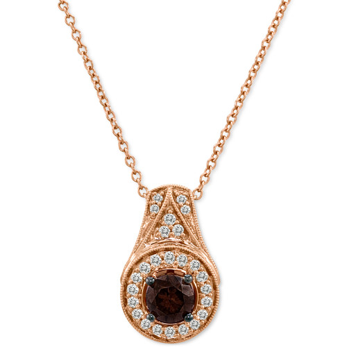 Chocolate Diamond (3/8 ct. t.w.) & Vanilla Diamond (3/8 ct. t.w.) Halo 18" Pendant Necklace in 14k Rose Gold