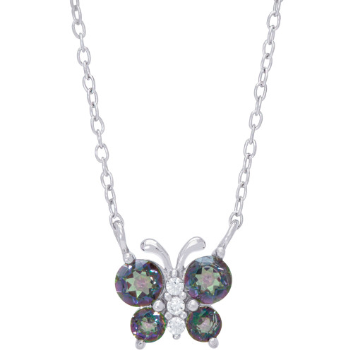Rainbow Quartz (3/8 ct. t.w.) & Lab-Created White Sapphire (1/20 ct. t.w.) Butterfly 18" Pendant Necklace in Sterling Silver
