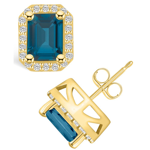 London Topaz (4 ct. t.w.) and Diamond (3/8 ct. t.w.) Halo Stud Earrings in 14K Yellow Gold