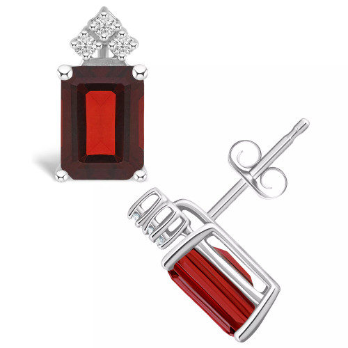 Garnet (3-7/8 ct. t.w.) and Diamond (1/8 ct. t.w.) Stud Earrings in 14K Yellow Gold or 14K White Gold