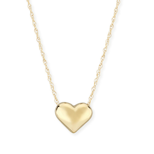 Puffed Heart Necklace Set in 14k Yellow Gold