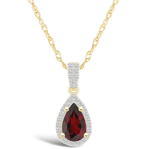 Garnet (1-1/10 ct. t.w.) and Created Sapphire (1/6 ct. t.w.) Halo Pendant Necklace in 10K Yellow Gold