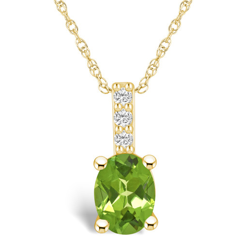 Peridot (1-1/3 Ct. T.W.) and Diamond Accent Pendant Necklace in 14K Yellow Gold