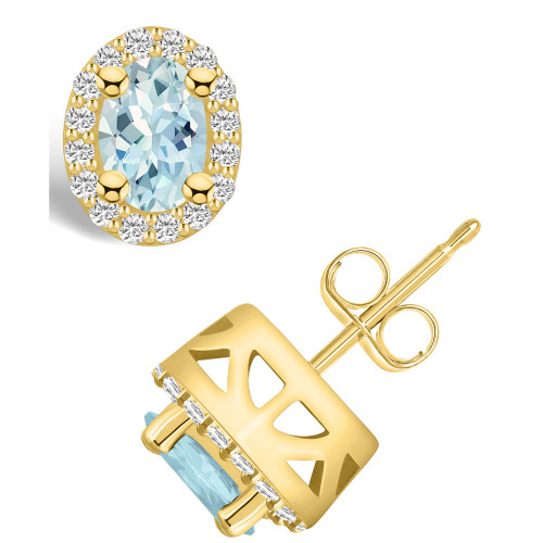 Aquamarine (3/4 ct. t.w.) and Diamond (1/4 ct. t.w.) Halo Stud Earrings in 14K Yellow Gold