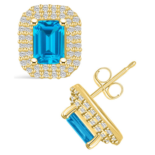 Topaz (2-5/8 ct. t.w.) and Diamond (3/4 ct. t.w.) Halo Stud Earrings in 14K Yellow Gold