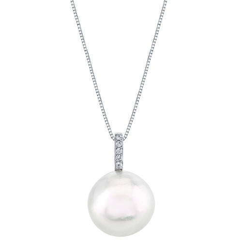 Cultured South Sea Pearl (12mm) & Diamond Accent 18" Pendant Necklace in 14k White Gold