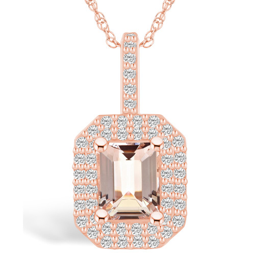 Morganite (1-3/8 Ct. T.W.) and Diamond (1/2 Ct. T.W.) Halo Pendant Necklace in 14K Rose Gold