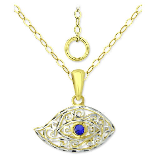 Lab-Created Blue Sapphire Evil Eye Filigree Pendant Necklace, 16" + 2" extender, Created for Macy's