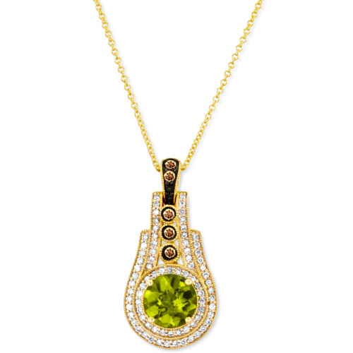 Green Apple Peridot (1-7/8 ct. t.w.) & Diamond (1/2 ct. t.w.)  Halo 18" Pendant Necklace in 14k Gold