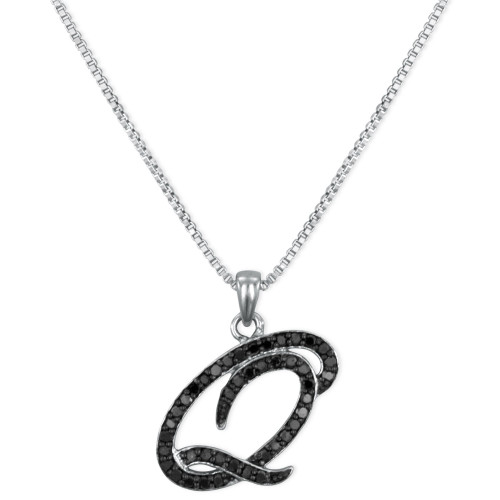 Sterling Silver Necklace, Black Diamond "Q" Initial Pendant (1/4 ct. t.w.)
